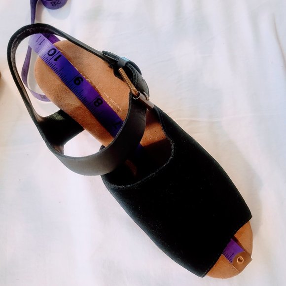 Toms Tropez Jute Wedge Slingback Sandal Platform Black Suede Heels - Picture 14 of 14